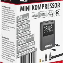 EUFAB Mini-compresseur Rechargeable 12 EUFAB Mini-compresseur Rechargeable -Antivol Soldes Boutique eufab 21083 300 20126017 Mini Kompressor aufladbar 12